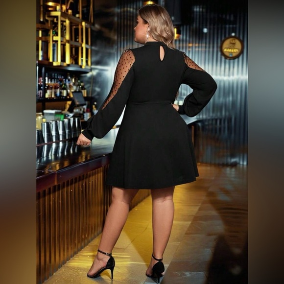 Dress with Sheer Polka Dot Sleeves - Picture 2 of 4